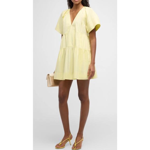 A.L.C. Camila Short-Oversized Sleeve Tiered Mini Dress Canary Sz 0 - Picture 7 of 13